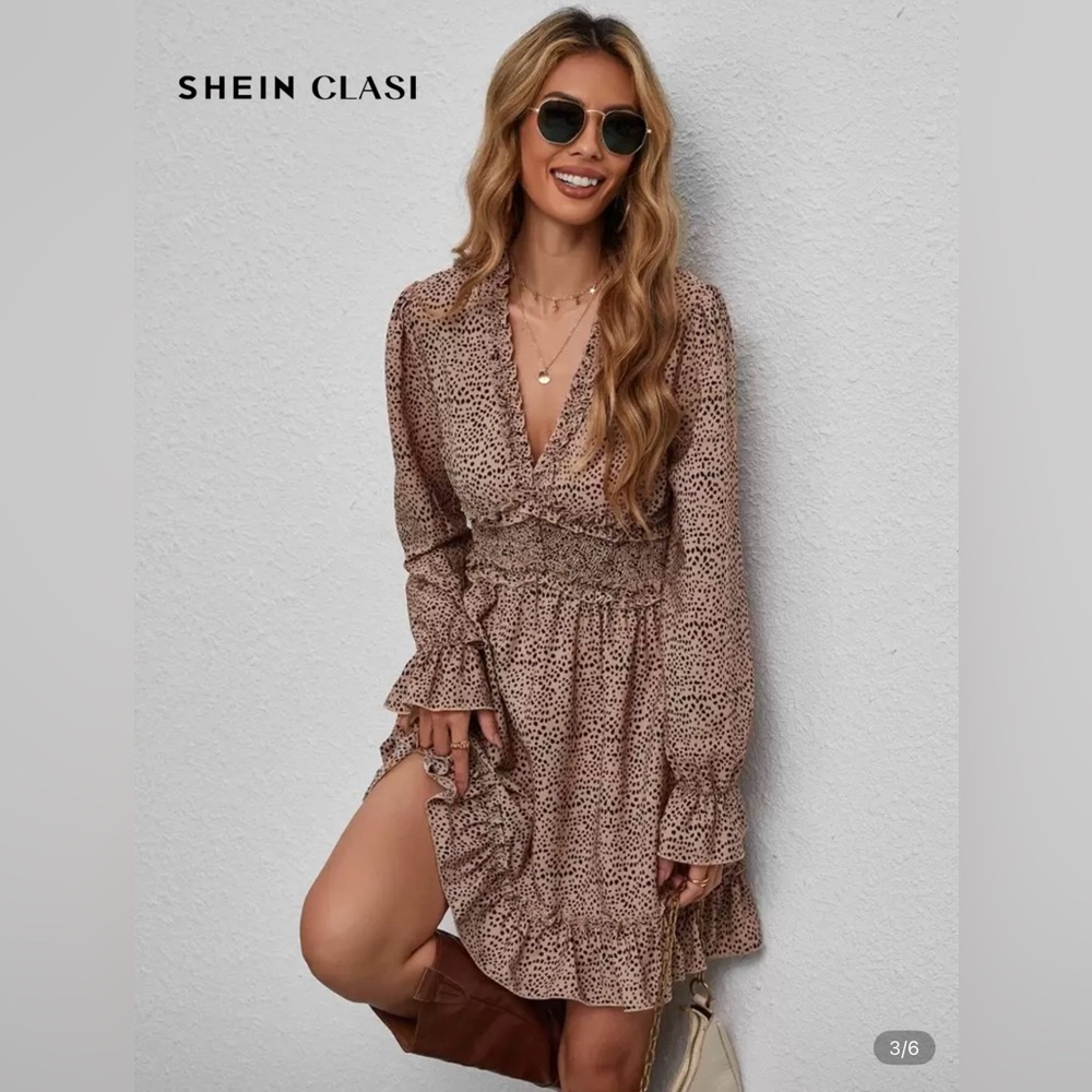 Elegant Tan Polka Dot Dress